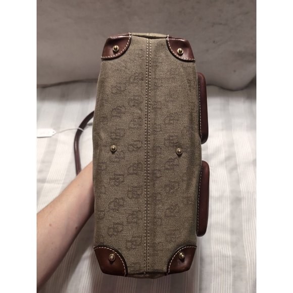 Dooney & Bourke Signature Beige Brown Double Lock Pocket Medium Satchel Bag - Picture 7 of 13